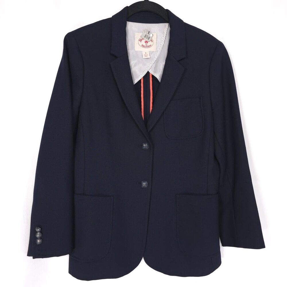 BROOKS BROTHERS Women’s 6 Blazer Jacket Coat Stretch Red Fleece Navy WOOL Blend